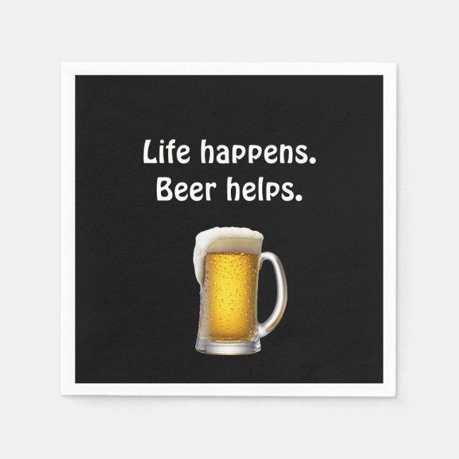 Serviette En Papier Bière avec citation sur noir (Devant)