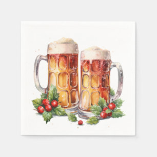 Serviette En Papier Bière d'aquarelle de Noël festive