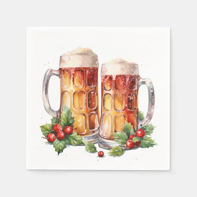 Serviette En Papier Bière d'aquarelle de Noël festive (Devant)