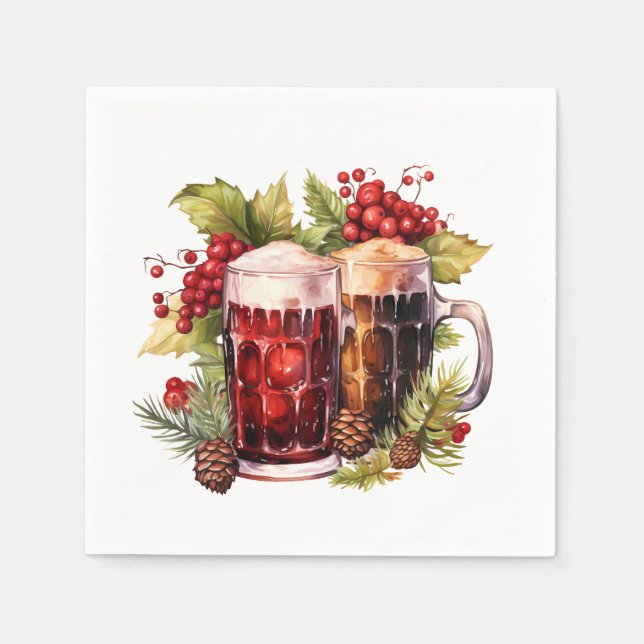 Serviette En Papier Bière d'aquarelle de Noël festive (Devant)