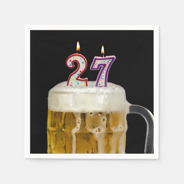 Serviette En Papier Bière du 27e anniversaire en noir (Devant)