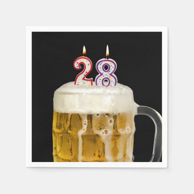 Serviette En Papier Bière du 28e anniversaire en noir (Devant)