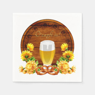 Serviette En Papier Bière élégante d'Oktoberfest, baril, chrysanthèmes
