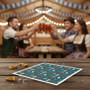 Serviette En Papier Bière Oktoberfest, Motif Pretzel & Saucisson