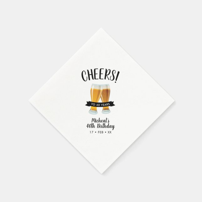 Serviette En Papier Bières | Fête moderne Adulte 40e Anniversaire (Coin)
