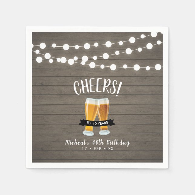 Serviette En Papier Bières | Wood Adulte 40th Birthday Party (Devant)