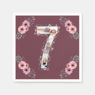 Serviette En Papier Big 7th Birthday Girl Photo Collage Fleur rose