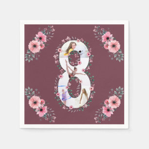 Serviette En Papier Big 8th Birthday Girl Photo Collage Fleur rose