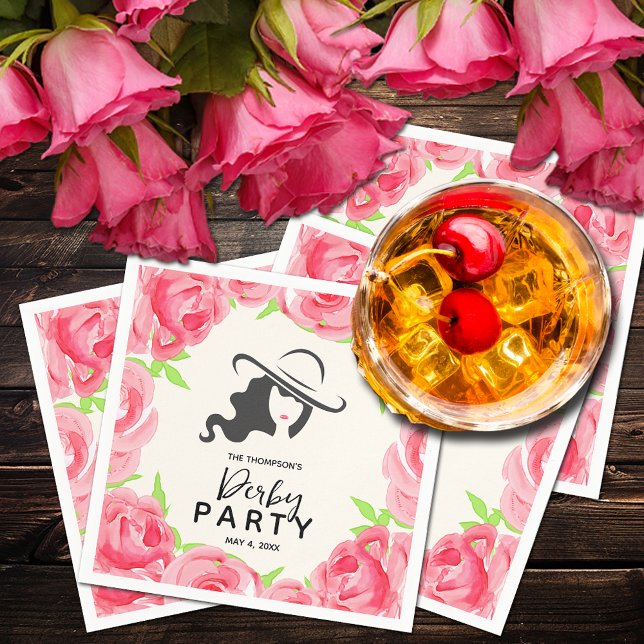 Serviette En Papier Big Casquette Lady Rose Derby Party (Big Hat Lady Roses Derby Party Cocktail Napkins)