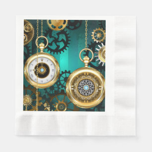 Serviette En Papier Bijou Montre Steampunk sur un Fond Vert