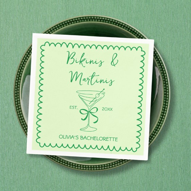 Serviette En Papier Bikinis et martinis à main tiré (Hand Drawn Wavy Bikinis & Martinis Bachelorette Napkins)