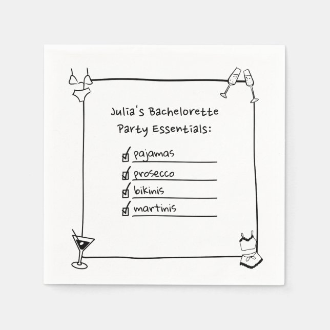 Serviette En Papier Bikinis, Martinis, Pyjamas, Procuco Bachelorette (Devant)