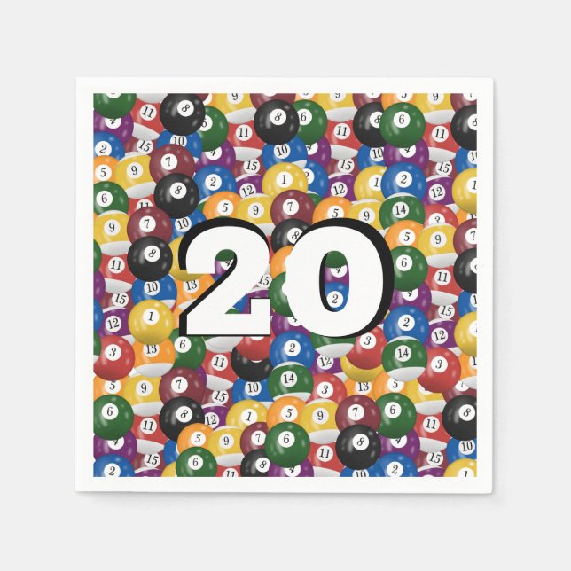 Serviette En Papier Billiard Balls pour 20e anniversaire (Devant)