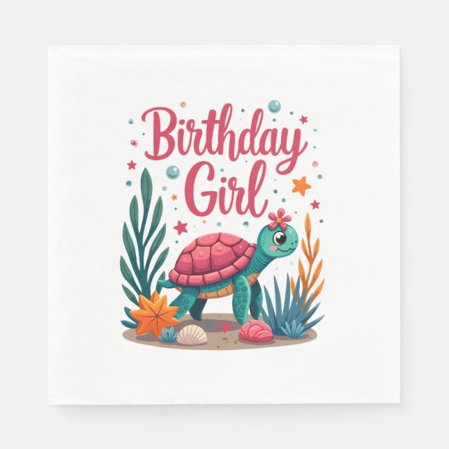 Serviette En Papier Birthday Girl Sea Turtle Theme Birthday Party Ocea (Devant)