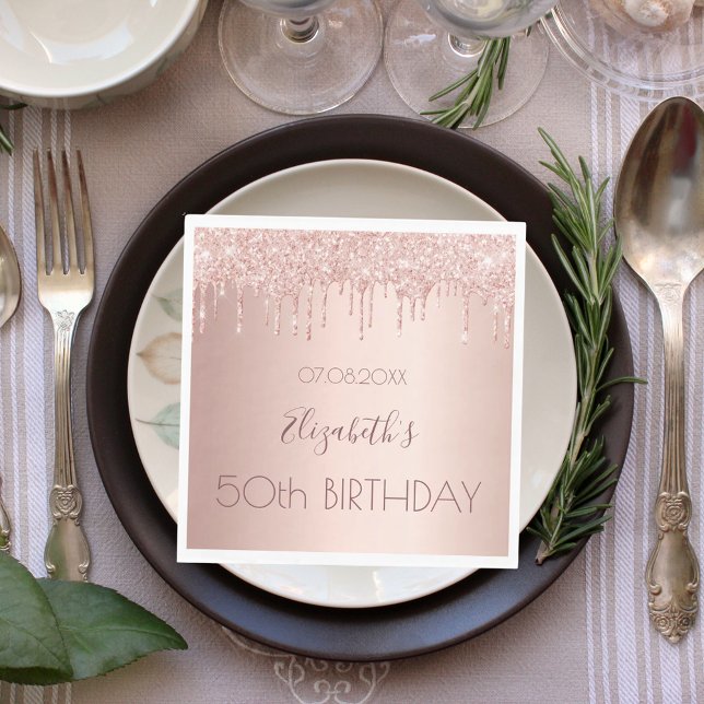 Serviette En Papier Birthday party rose gold drips pink luncheon (Créateur téléchargé)
