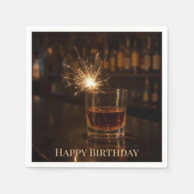 Serviette En Papier Birthday Party Sparkler In a Glass Of Whiskey (Devant)