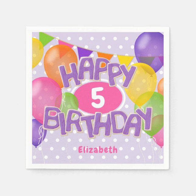 Serviette En Papier biscuits d'anniversaire violet heureux avec ballon (Devant)