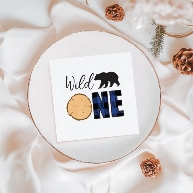 Serviette En Papier Bison bleu Ours sauvage Plaid Premier anniversaire (Créateur téléchargé)