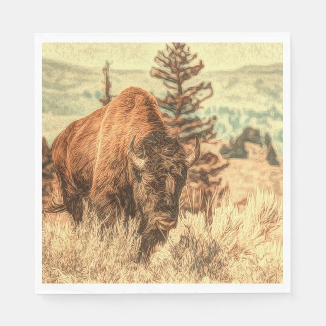 Serviette En Papier Bison sauvage des bois (Devant)