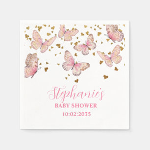 Serviette En Papier Bisous de papillon rose et or Baby Shower 