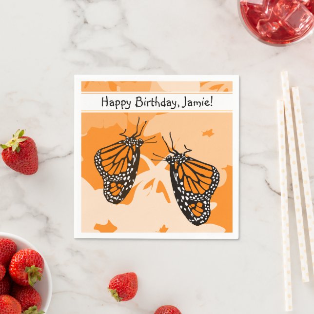 Serviette En Papier Bizarre Insecte Joueuse Papillons Monarque Orange (En situation)