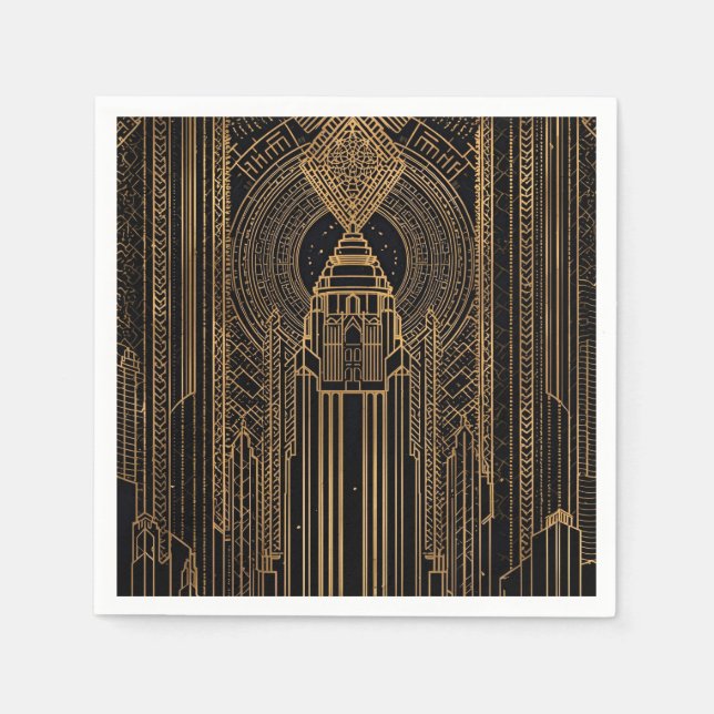 Serviette En Papier Black and Gold Art Deco Paper Napkin (Devant)