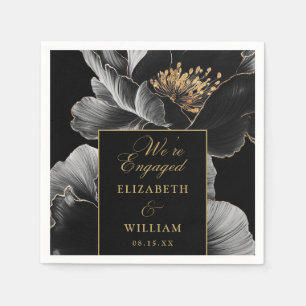 Serviette En Papier Black And Gold Floral Élégante Partie d'engagement
