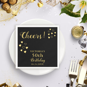 Serviette En Papier Black and Gold personnalisé fête le 50e anniversai