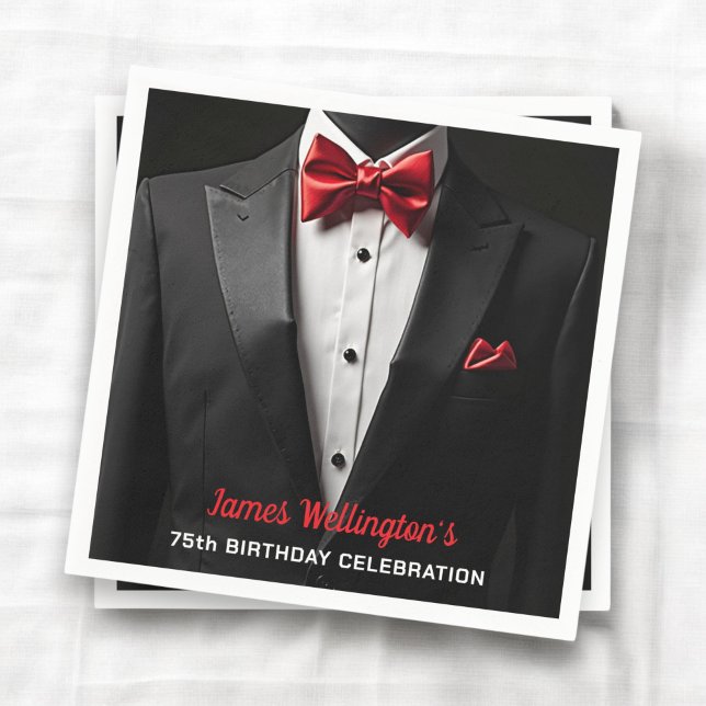 Serviette En Papier Black and Red Tuxedo Birthday Event (Créateur téléchargé)
