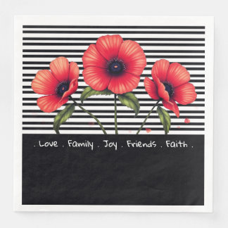 Serviette En Papier Black And White Stripe With Red