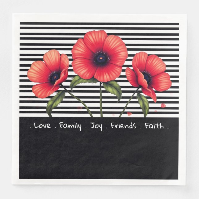 Serviette En Papier Black And White Stripe With Red (Devant)