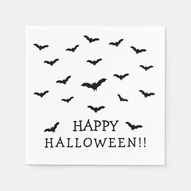 Serviette En Papier Black Bats & White Cute Halloween Party (Devant)