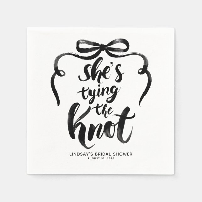 Serviette En Papier Black Bow Fête de Fiançailles de la Mariée (Devant)