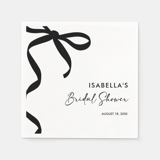 Serviette En Papier Black Bow She's Tying the Knot Fête des mariées (Devant)