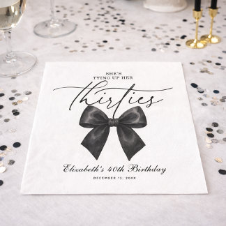 Serviette En Papier Black Bow Tying Up Her Thirties 40th Birthday