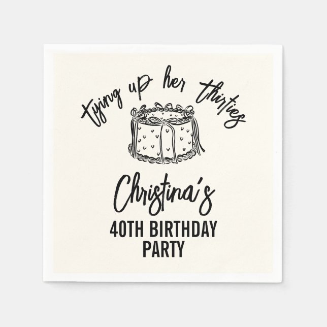 Serviette En Papier Black Bow Tying Up Her Thirties 40th Birthday (Devant)