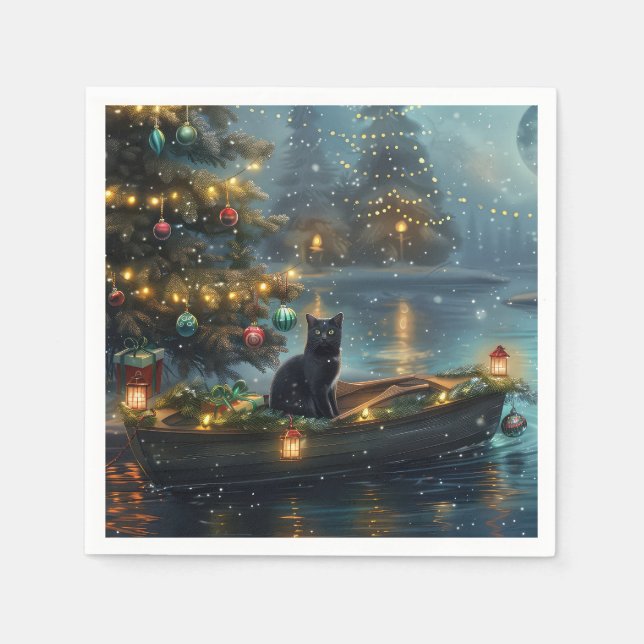 Serviette En Papier Black Cat Noël Festive Voyage (Devant)