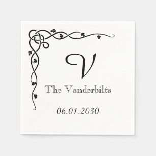 Serviette En Papier Black Celtic Corner Vine Monogramme Mariage