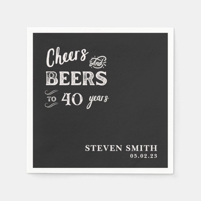Serviette En Papier Black Cheers and Beers Funny Quarante-ème Annivers (Devant)