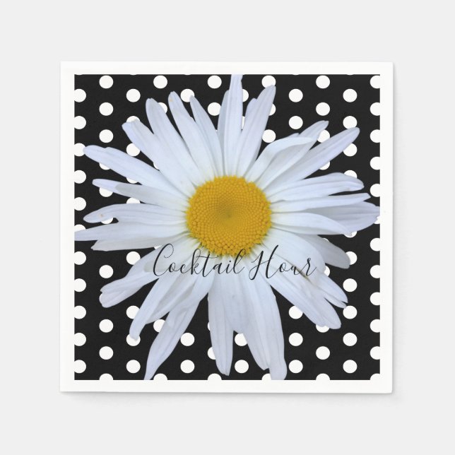 Serviette En Papier Black Chic Blanc Pois Fun Daisy Personnalisé (Devant)