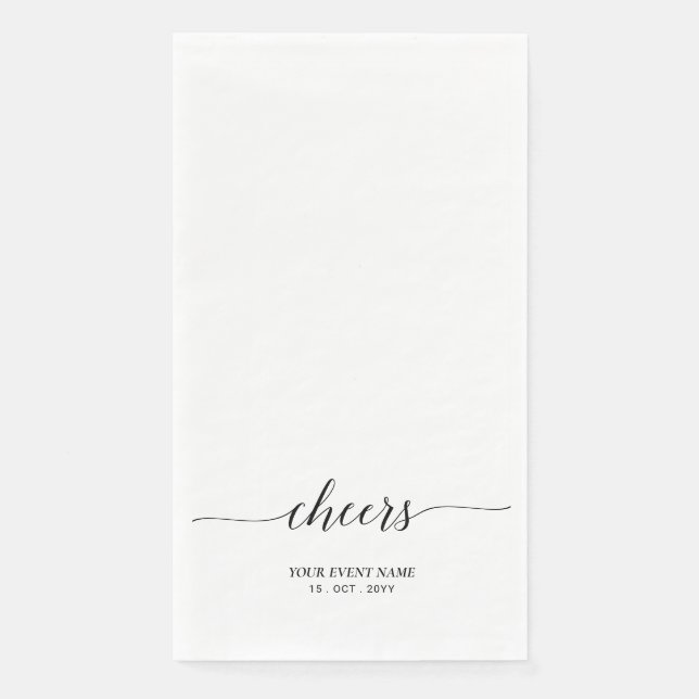 Serviette En Papier Black Elegant Script Lettering Cheers Événement (Devant)