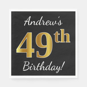 Serviette En Papier Black, Faux Gold 49e anniversaire + Nom personnali