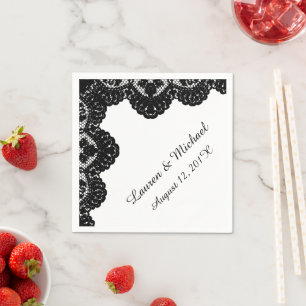 Serviette En Papier Black Faux Lace sur Mariage blanc