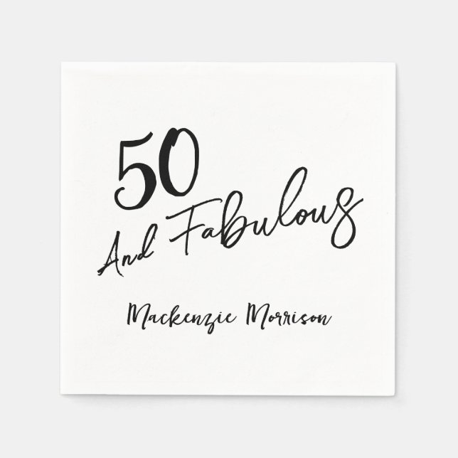 Serviette En Papier Black Fifty and Fabulous Script Birthday Party (Devant)
