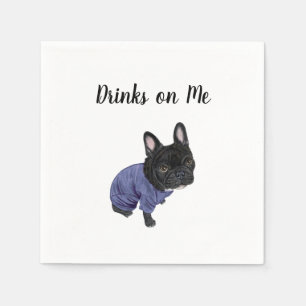 Serviette En Papier Black Frenchie Cocktail Napkins