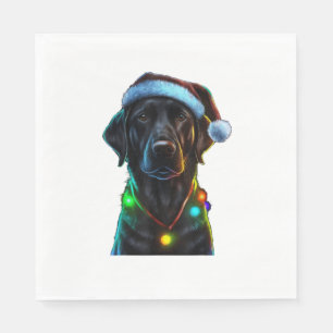 Serviette En Papier Black Funny chien Noël Santa Hat lumières arbre