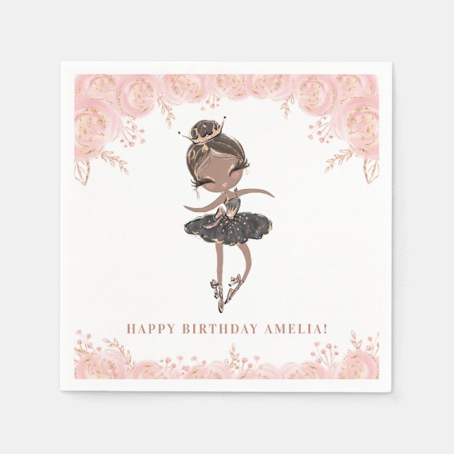 Serviette En Papier Black Girl Ballerina en BlackDress Floral Annivers (Devant)