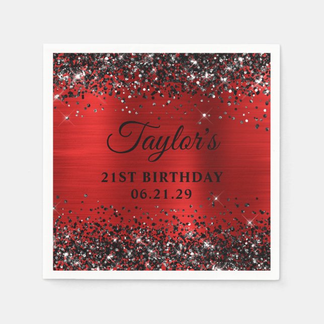 Serviette En Papier Black Glitter Red Foil 21st Birthday (Devant)