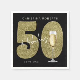 Serviette En Papier Black Gold 50 & Fabulous Birthday 