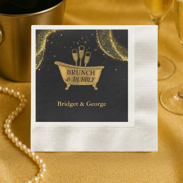 Serviette En Papier Black Gold Brunch & Bubbly Mariage (Créateur téléchargé)